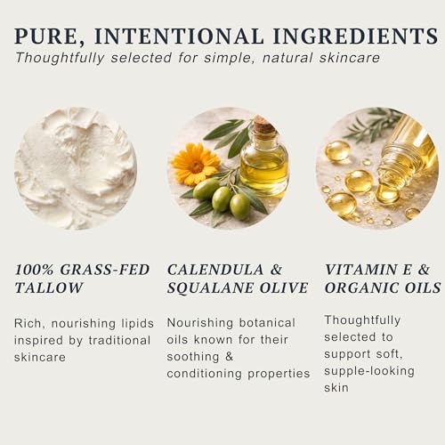 Clarity Glow Grass Fed Beef Tallow Moisturizer for Face & Body ? Whipped Tallow Body Butter for Dry, Sensitive Skin ? Natural Anti Aging Cream ? 2 oz