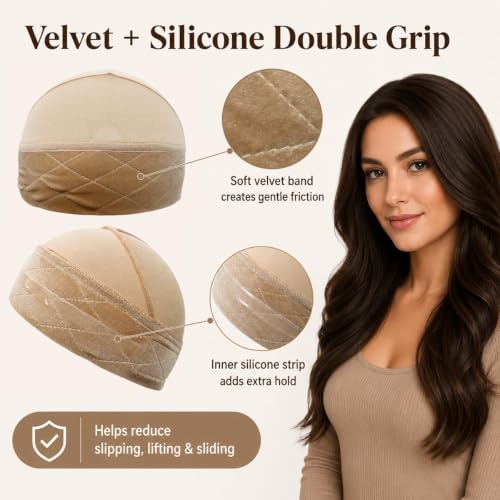SYXI Nude 2-in-1 Wig Grip Cap & Band for Women, Non-Slip Secure Fit