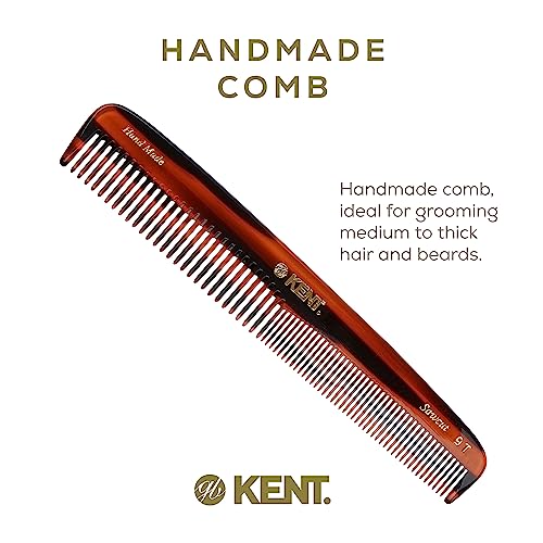 Kent 9T Tortoiseshell Fine and Wide Tooth Comb - Large Handmade and Saw-Cut Detangler for Wet Hair - Durable Grooming for Men and Women - Made in England