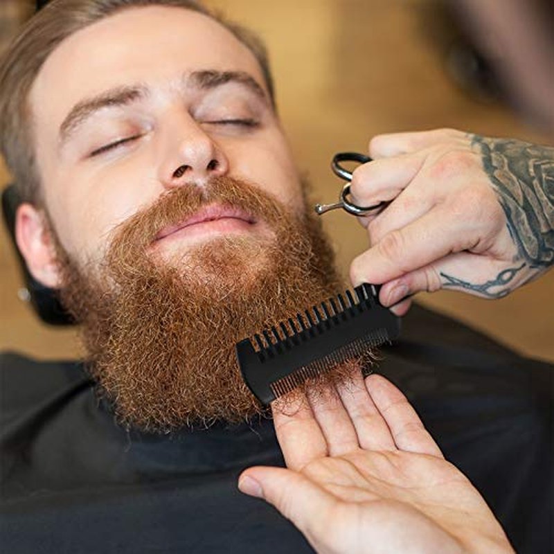 3 Pieces Beard Comb for Men Natural Sandalwood Wooden Mustaches Combs Dual Action Teeth Beard Comb with 3 Pieces Pocket Faux Leather Case for Beards Mustaches(Black, Yellow, Brown)