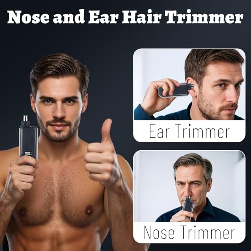 Nose and Ear Hair Trimmer for Men, 2025 Nose Hair Trimmer Clipper with LED Display for Women, Professional IPX7 Waterproof Dual Edge Blades Nasal Trimmer Clippers for Travel