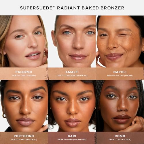 Saie SuperSuede Radiant Baked Bronzer - Amalfi (Light to Medium) - Hydrating, Long-Lasting, Vegan Face Bronzer with Squalane + Jojoba