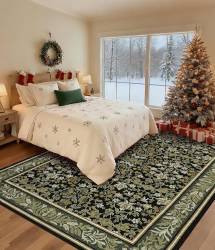 Green Black Washable 6x9 Rug for Living Room & Bedroom - GarveeHome