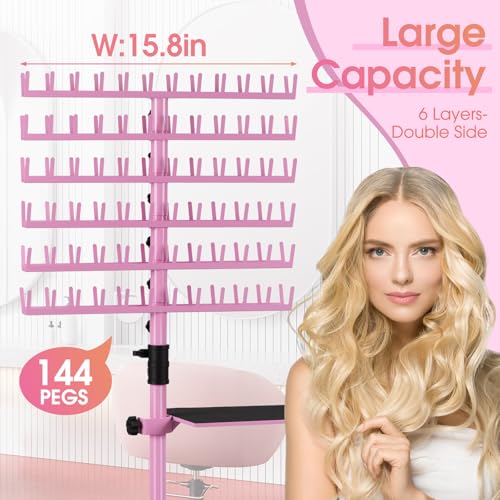 Pink Standing Hair Braiding Rack with 144 Pegs - Adjustable Salon Organizer