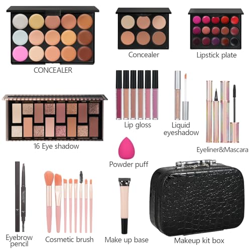 Complete Makeup Kit for Women and Girls with Sponge, Lipstick, Eyeshadow, Concealer & Bag