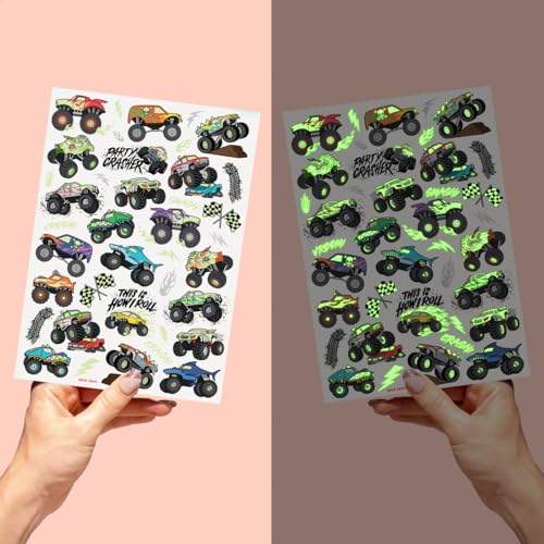 xo, Fetti Glow In The Dark Monster Truck Temporary Tattoos - 50 Foil Styles | Truck Birthday Party Decorations, Boys Pick Up Truck Party Favors, Race Car Temp Tats, Kids Arts and Crafts Supplies