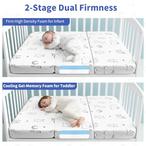 White Animal-Pattern 38x26 Memory Foam Pack and Play Mattress - Dual Sided