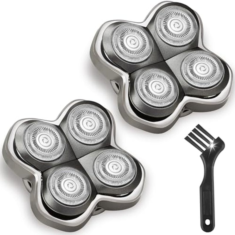 2 Pack Pro 4 Replacement Blades Compatible with Skull & Pitbulls Shaver Head Gold PRO, Silver PRO, Platinum PRO, Butterfly Kiss PRO | Floating 4 Heads Electric Razor Refills + 1 Cleaning Brush