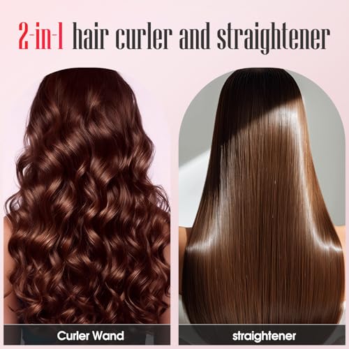 Pink 1-Inch Titanium Flat Iron Hair Straightener & Curling Wand 2-in-1
