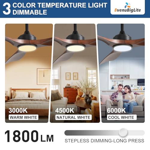 Walnut Color 52 Inch Outdoor Ceiling Fan with Light and Remote Control