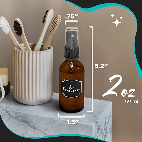48 Pack Small Glass Spray Bottles 2oz - Amber Refillable Mist Sprayers with Nozzles & Labels
