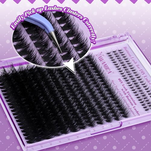Yawamica Cluster Eyelash Extensions Fluffier Lash Clusters with Bottom Lashes 200D Volume Individual Lashes 315pcs Wispy Eyelash Clusters 10-20mm DIY Lash Extension at Home