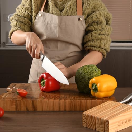 Drawer Knife Block Set - 6 Piece Kitchen Knife Organizer with Pine Block