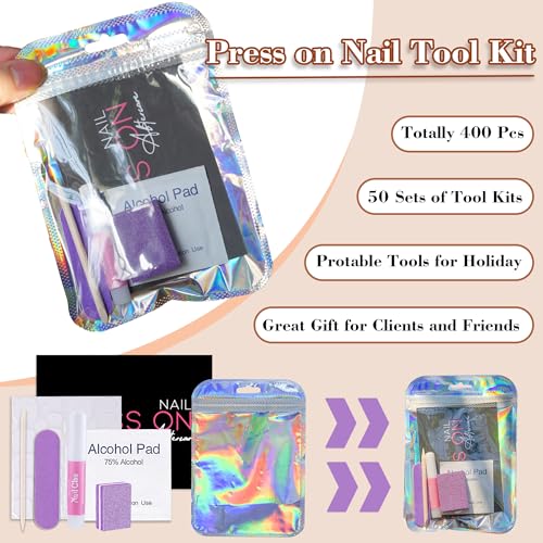 NailSlowee 50 Set Press On Nail Prep Kit B-purple | Disposable Nail Packaging & Tools