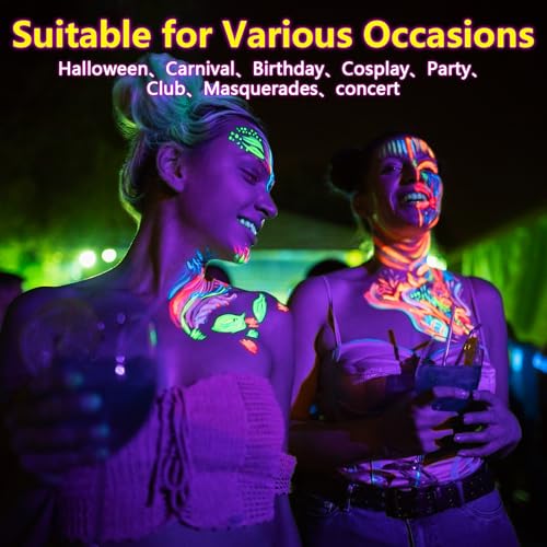 6PCS Glow in the Dark Body & Face Paint Sticks, Makeup Face Paint Kit for Kids and Adults Halloween Club, UV Black Light Birthday Party Masquerade Neon Glow Party Supplies