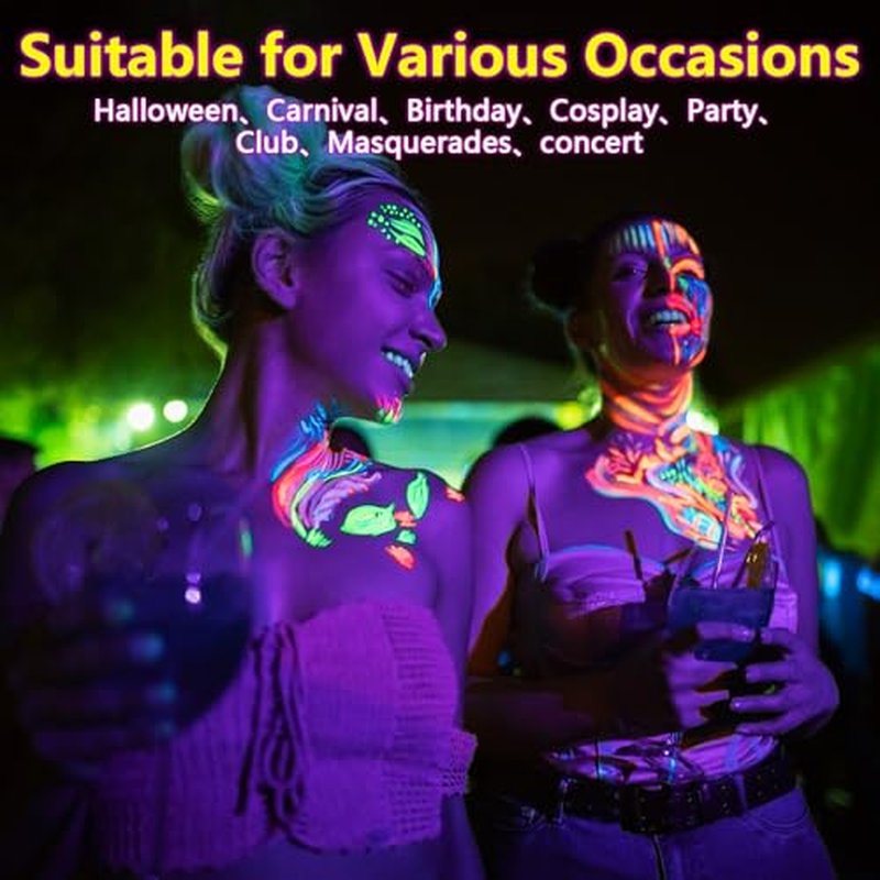 6PCS Glow in the Dark Body & Face Paint Sticks, Makeup Face Paint Kit for Kids and Adults Halloween Club, UV Black Light Birthday Party Masquerade Neon Glow Party Supplies