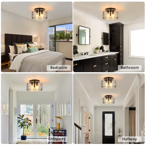 Black Semi Flush Mount Ceiling Light Fixture - 3-Light Modern Foyer & Bathroom Light