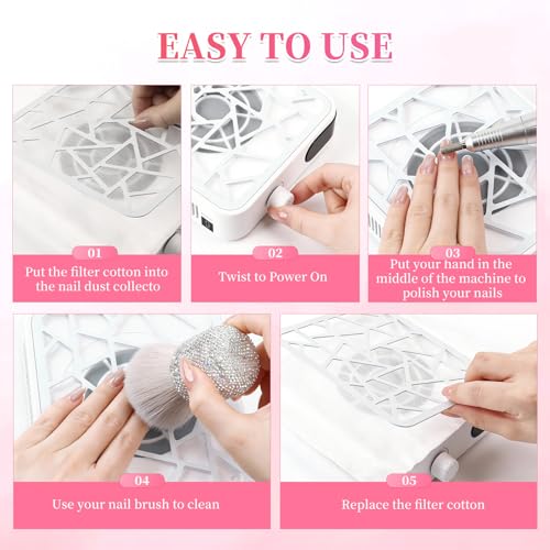 Mini Rechargeable Nail Dust Collector with White Finish - Powerful Suction & Filter