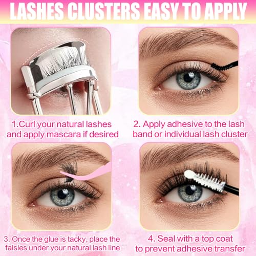 2 Pack Lash Clusters Kit, 44 Top Styles of Wispy Manga Lashes (10-18mm), 8 Bottom Lash Rows, Volume Lash Book Set with Glue, Brush Tweezers, Fluffy Natural Look All in One