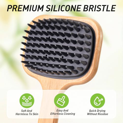 Dual-Sided Back Scrubber with 21.65 Inch Handle - Gentle Silicone Shower Brush