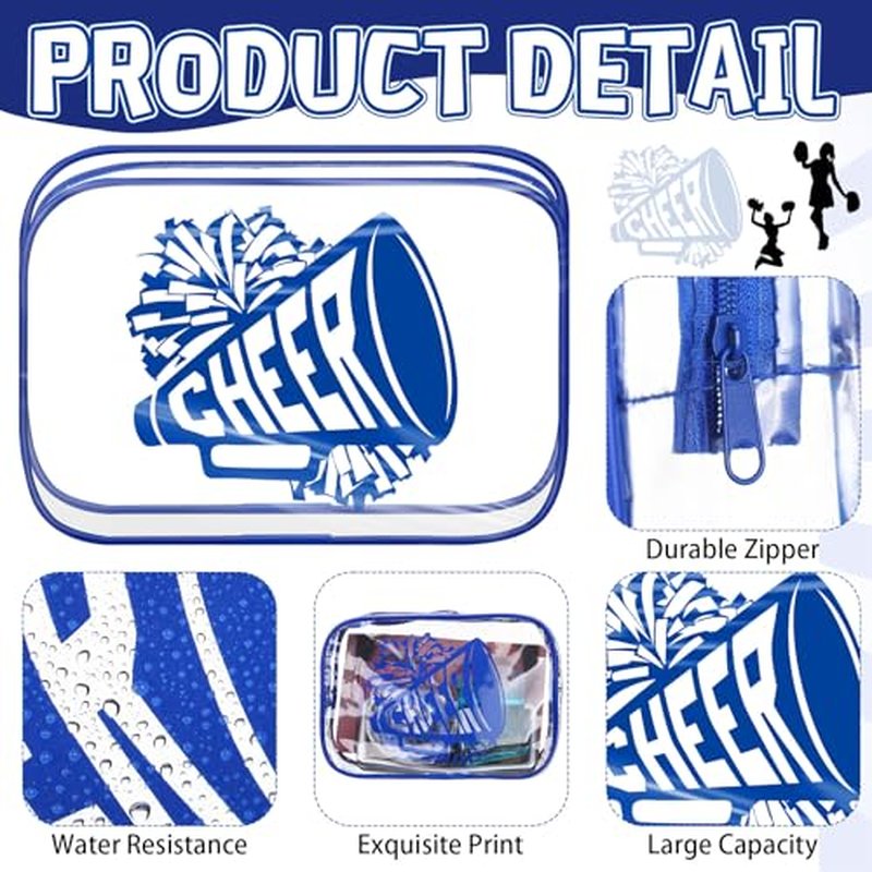 Kacctyen 12 Pcs Cheer Makeup Bag Cheer Gifts Bulk for Team 7 x 4.7 x 2.4'' Cosmetic Bag Cheerleader PVC Makeup Case Clear Toiletry Zipper Pouch for Cheerleading Teammates Party Supplies(Dark Blue)