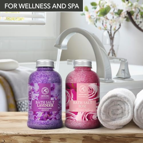 Bath Sea Salt Set with Lavender & Rose Essential Oils - Relaxing Body Care