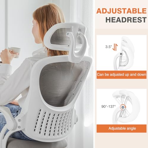 Sweetcrispy Grey Mesh Ergonomic Office Chair with Lumbar Support and Flip-Up Armrests
