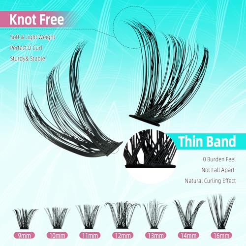 Lash Extension Kit 280PCS Eyelash Clusters 40D 50D DIY Eyelash Extension Kit Individual Lashes Natural Lash Clusters Kit with Lash Bond and Remover, Lash Tweezers(D-Mix9-16mm Kit)