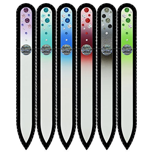 Glass Nail File Gift Set with Crystals - 6 Pieces, Hand Decorated - M7-12