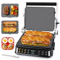Indoor Grill & Electric Griddle Combo - Stainless Steel, 6-in-1 with Removable Plates & Silicone Mold