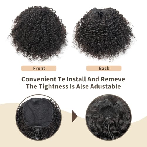 Human Hair Ponytail Extension for Black Women 4C Kinky Curly 8 Inch