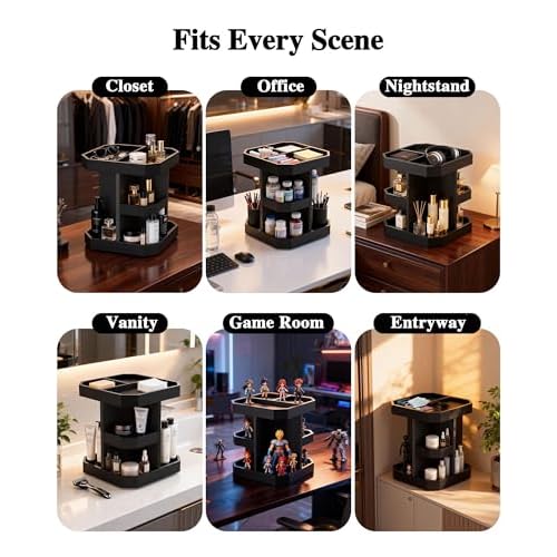 HWZ Wooden Cologne Organizer for Men, Cologne Stand, 360 Rotating, Massive 3 Shelf Storage Unit, Elegant Display Holder for Perfume & Accessories, Bedroom Essentials, Ideal Gift for Loved ones
