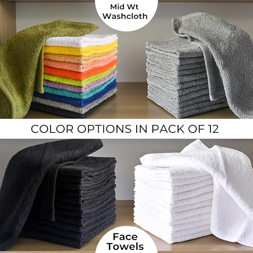 Gray Cotton Washcloths Set of 12 - 12x12 Inch Soft Bath Rags for Body & Face - LIVINATI