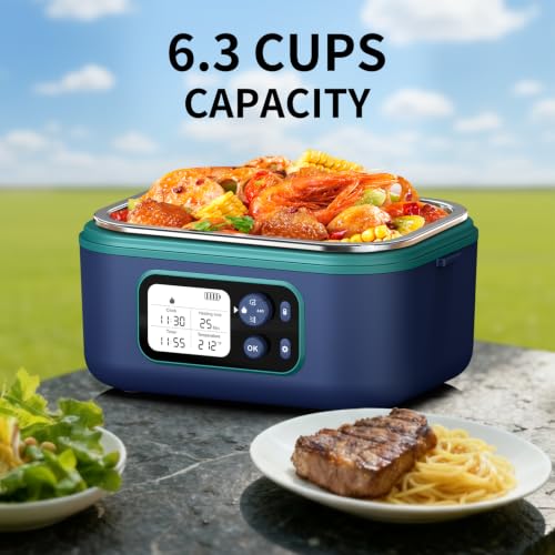 EDCREATY Blue Cordless Electric Heated Lunch Box 1.5L Self-Heating Food Warmer