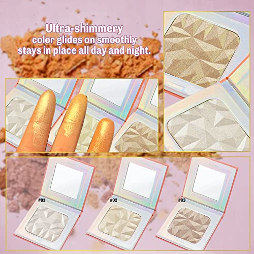 Highlighter Makeup Palette,holographic packaging with Mirror Cosmetics Vegan, Cruelty Free and Hypoallergenic 6 color Pigmented Face (Highlighters-01)