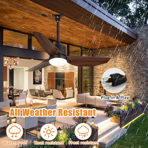 Outdoor Ceiling Fan with Light 42 Inch Waterproof Reversible DC Motor Remote Control