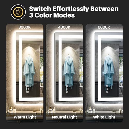 Backlit & Front Lit 24x32 Inch LED Bathroom Mirror - Anti-Fog Wall Vanity with Adjustable Lighting & Memory