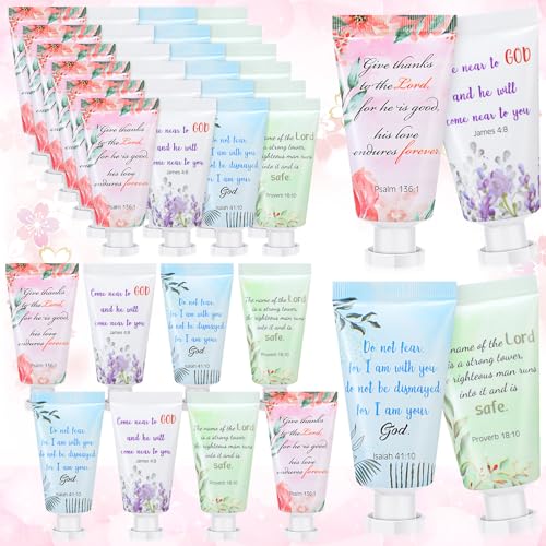 48 Pack Christian Hand Cream Set with Bible Verses - Travel Moisturizers for Women & Men - Religious Gift