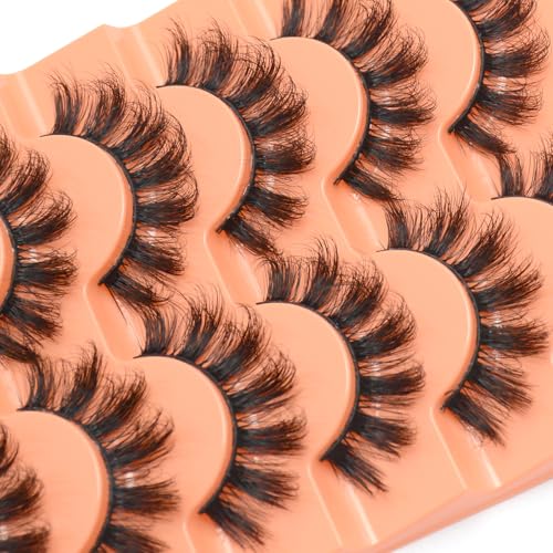 Luwigs False Eyelashes Fluffy Cat Eye Lashes Faux Mink Eyelashes 8D Volume Wispy False Eyelashes Thick Soft Natural Look 7 Pairs Black (Cat Eye 7 Pairs)
