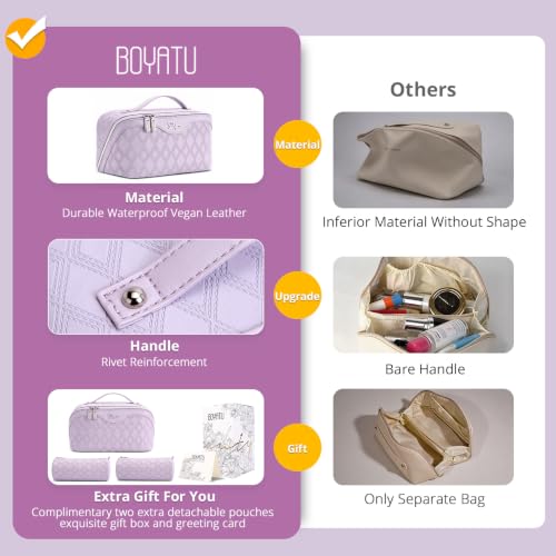 C-Diamond Grid Purple Travel Makeup Bag Organizer Set - 3 Pieces