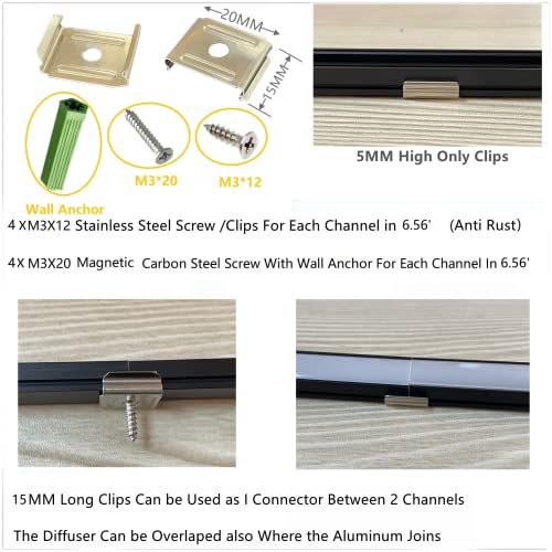 Black LED Strip U Channel Diffuser 10-Pack 6.56FT Aluminum Track for Cabinet Stairs Wall