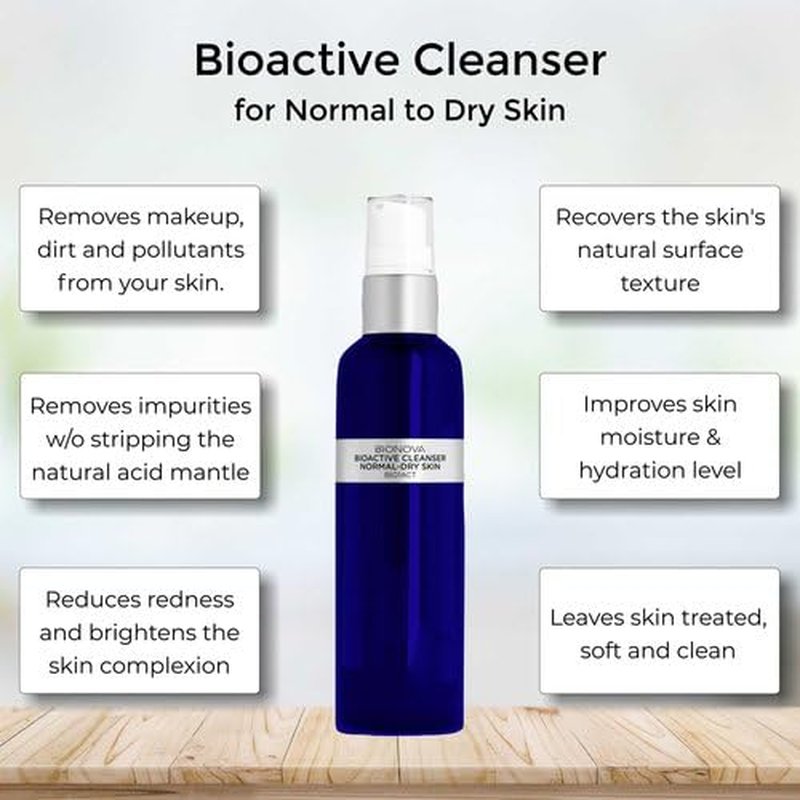 BIONOVA Bioactive Cleanser Normal to Dry Skin - Provides Gentle Deep Clean, Oil-Free, Sulfate-Free, Ultra-Hydrating Moisturizing Treatment with Vitamin B5, Niacinamide and Hyaluronic Acid (4.5 fl oz)