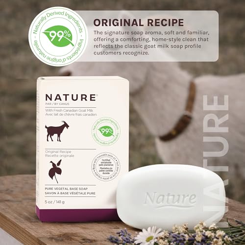 Nature Goat Milk Bar Soap, ORIGINAL (4-Pack), 5 oz (141 g), With Fresh Goat Milk, Vitamin A, B3, Potassium, Zinc & Selenium, Moisturizing Body Soap