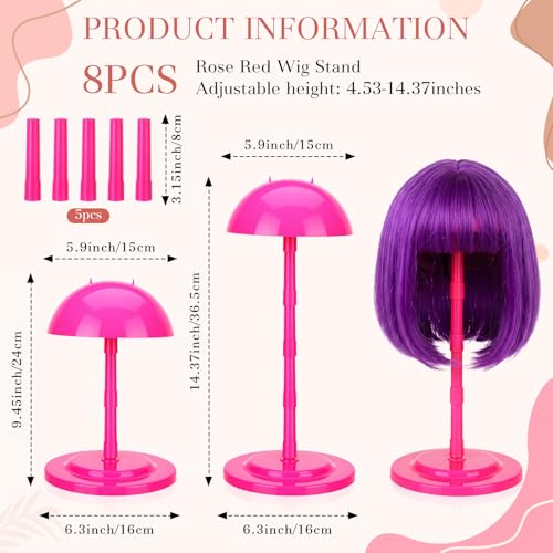 Shimeyao Rose Red Adjustable Wig & Hat Stand 8 Pack - Tidy Organizers