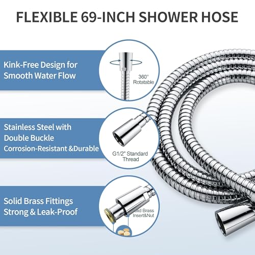 Stainless Steel Shower Grab Bar Set with Handheld Shower Head & Long Hose - Chrome Plated