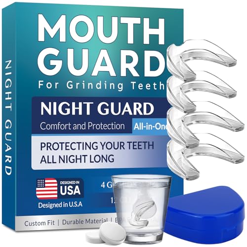 Mouth Guard for Teeth Grinding Night Sleep - Custom Fit Clenching Protector with 12 Cleaning Tablets - Variation 4