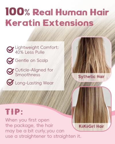 Microlink Hair Extensions 16 Inch 30g Human No Smell No Shedding Blonde Highlight Grayish Brown
