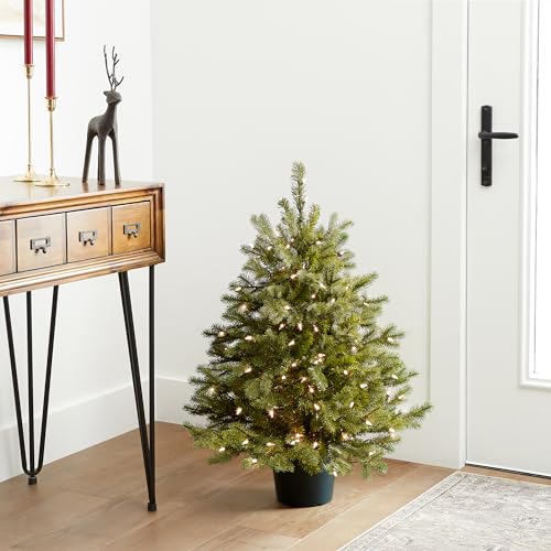 Pre-Lit Artificial Christmas Tree 3ft Hampton Spruce with Lights & Metal Base