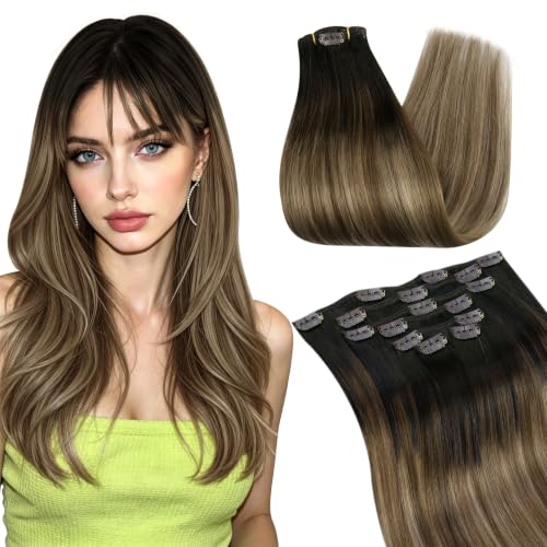 Clip-In Hair Extensions Human Hair Brown Balayage 14 Inch 7pcs - Variation #2/6/12/14 In