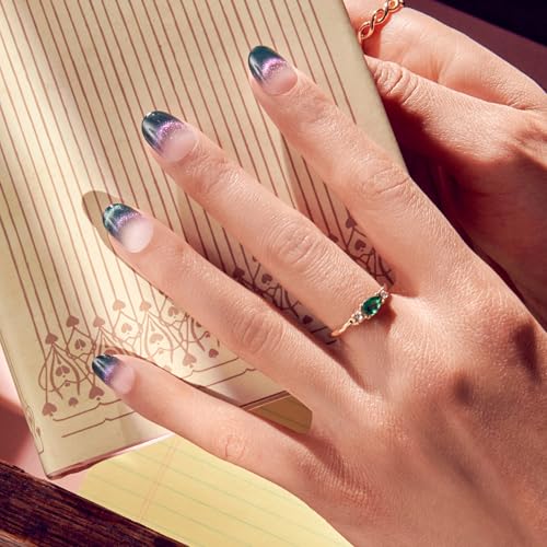 WICKED X KISS Press On Nails, ¡®Don't Hide Your Magic¡¯, Green, Short Oval, Waterproof, Chip Proof, Smudge Proof, 28 Fake Nails, Pink Gel Nail Glue (2g), Mini Nail File, & Manicure Stick